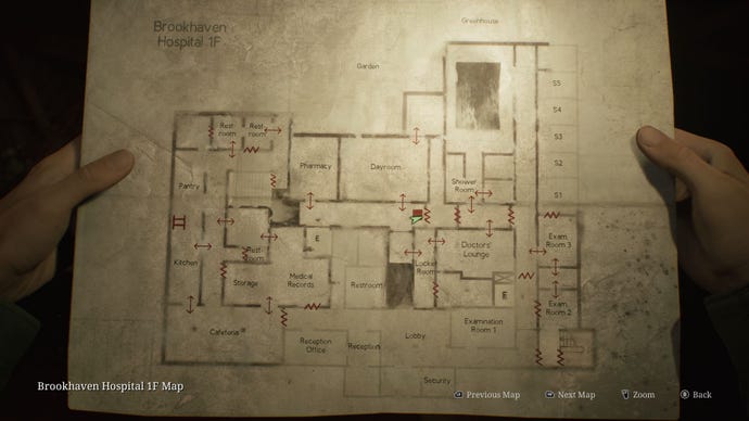 The player consults a map of Brookhaven Hospital.