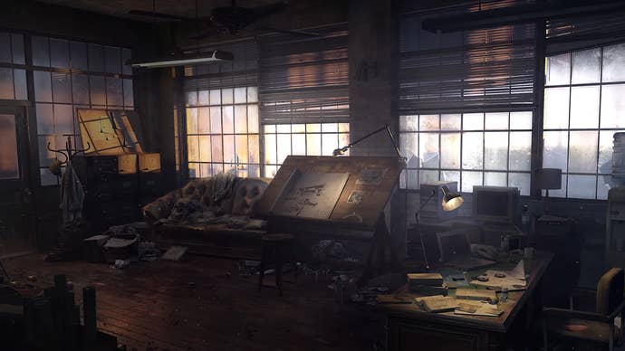 Silent Hill: Ascension concept art of a trashed artist’s studio