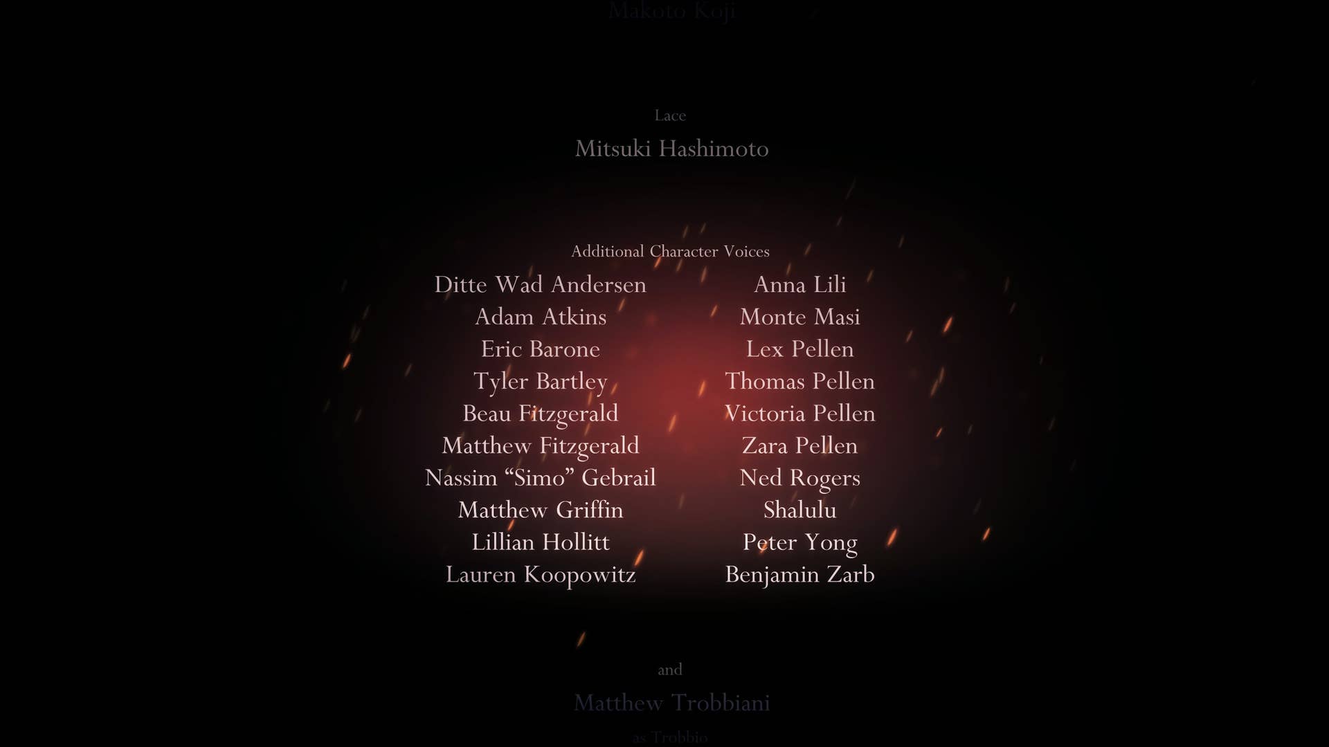 A screenshot of the Hollow Knight Silksong credits showing two columns of names.