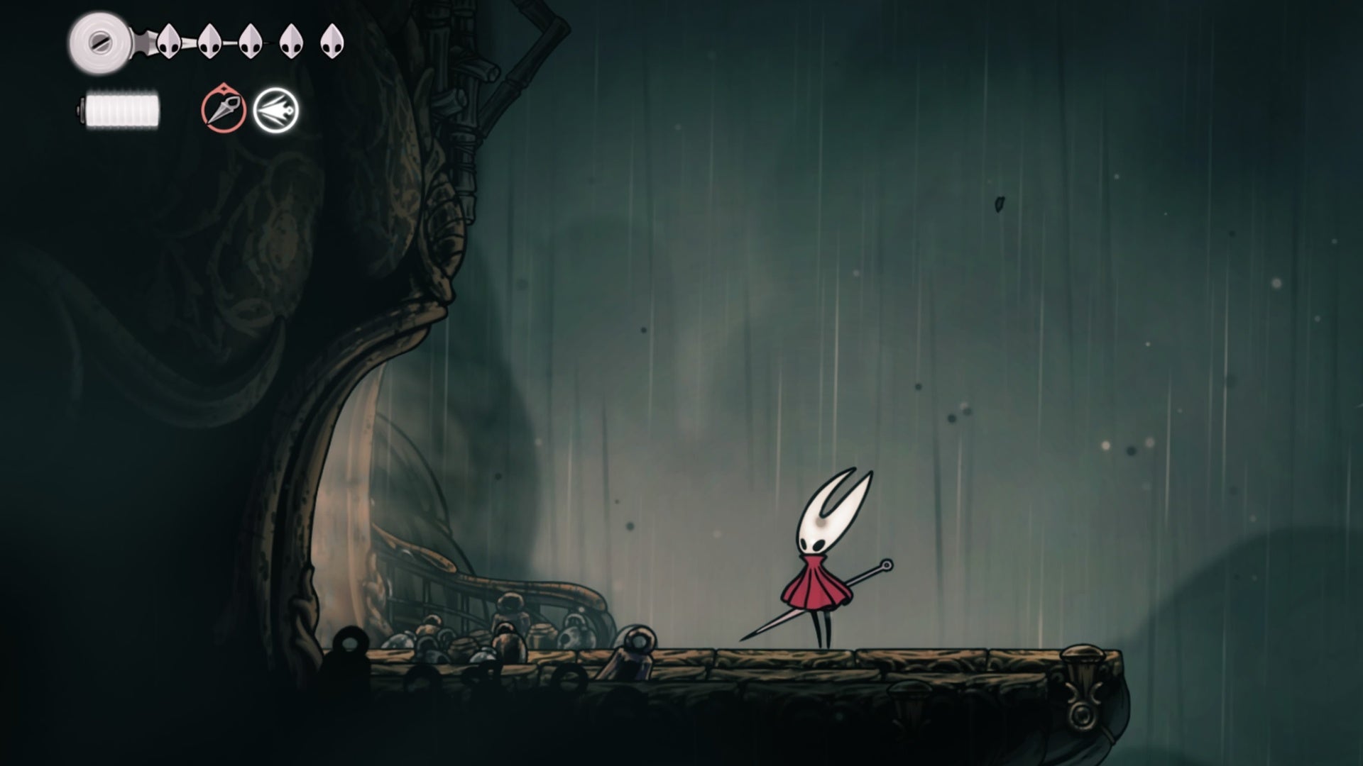 Silksong Greymoor craw lake bench door