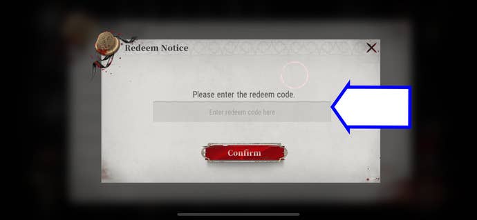 A screenshot of Silver and Blood showing the game's codes field.