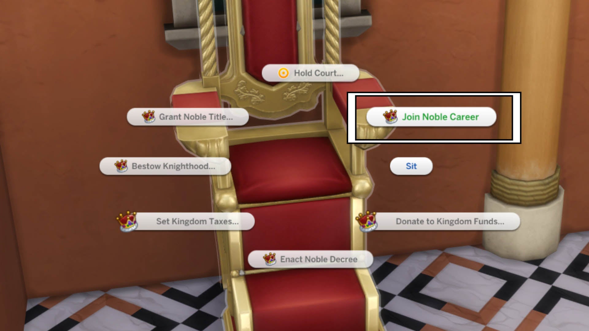 sims 4 join noble career throne option