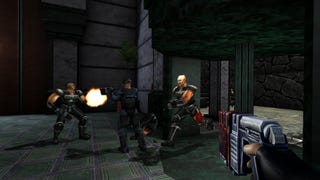 Some '90s shooter grunts do battle in SiN Reloaded, now with sharper textures.