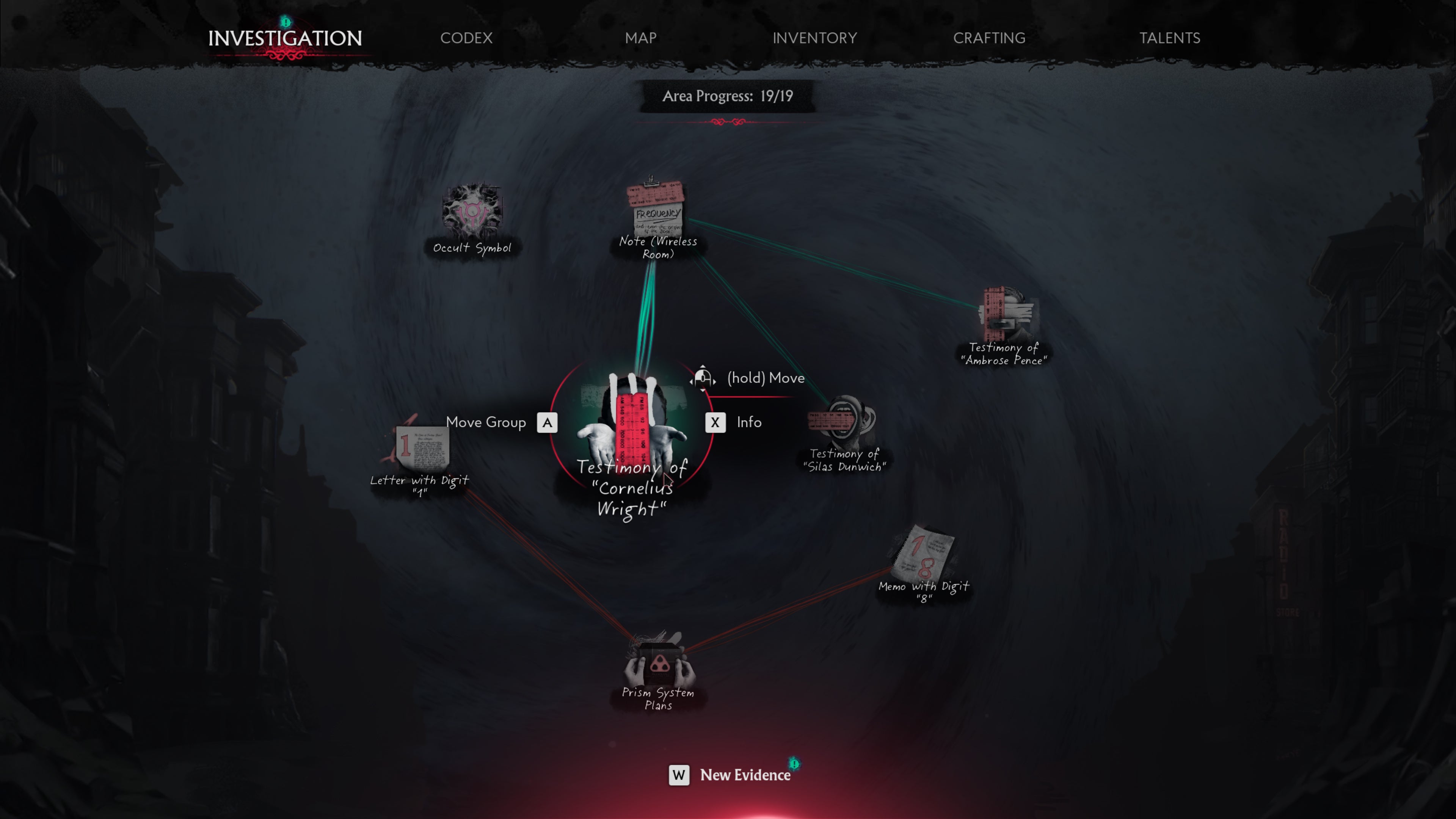 An investigation menu in The Sinking City 2. - 5