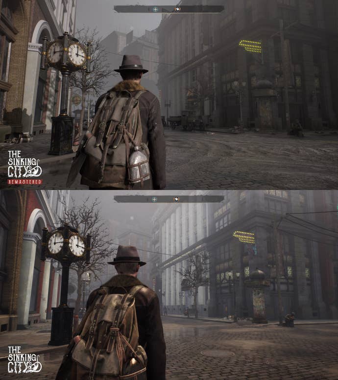 Image comparing a scene in the original The Sinking City against its remaster.