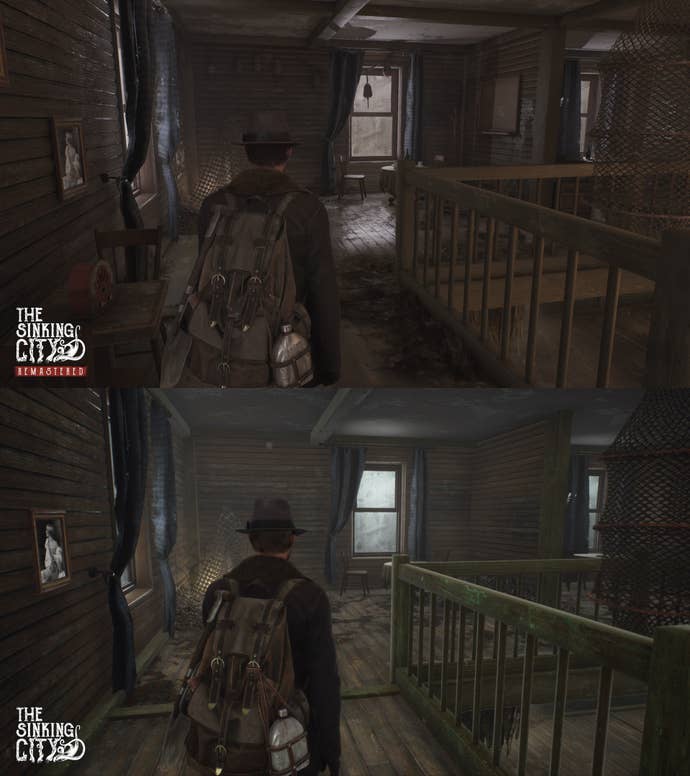Image comparing a scene in the original The Sinking City against its remaster.