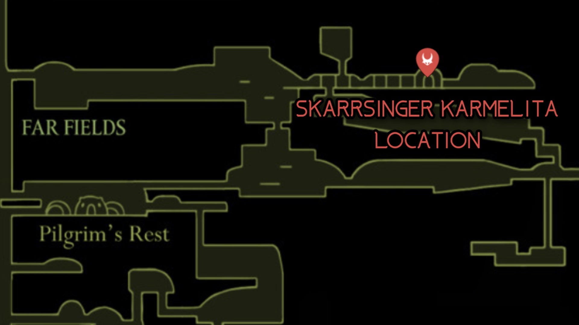 A map showing the location of Skarrsinger Karmelita in Hollow Knight: Silksong. - 93