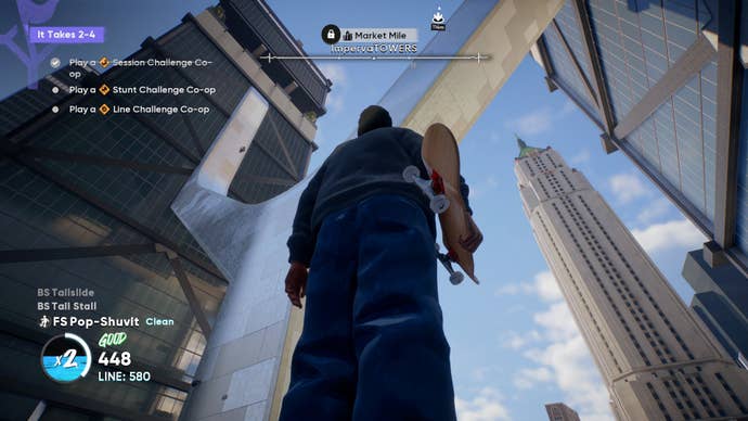 Skate screenshot showing you looking up at skyscrapers above