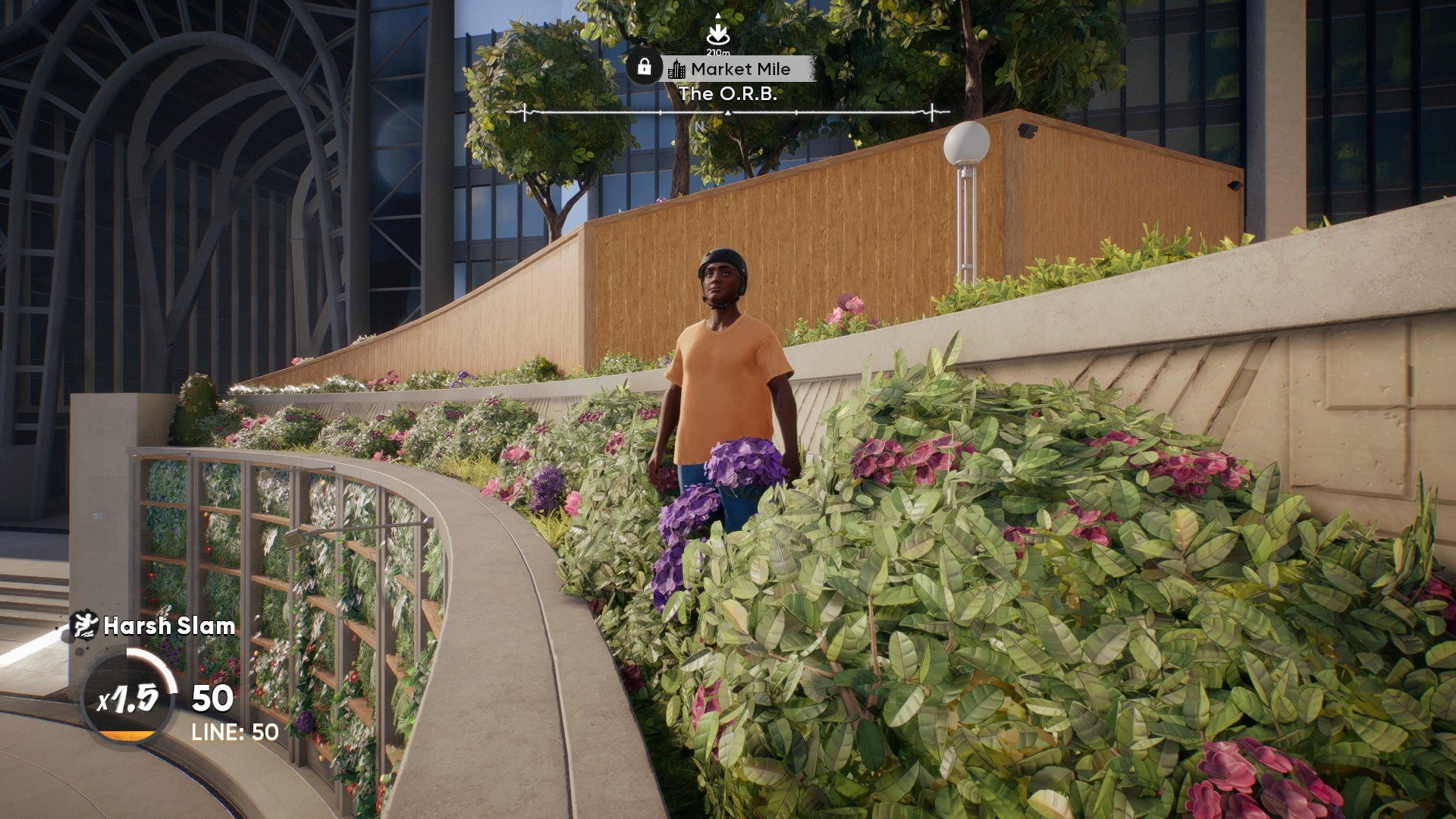 Skate screenshot showing you standing in some flower beds