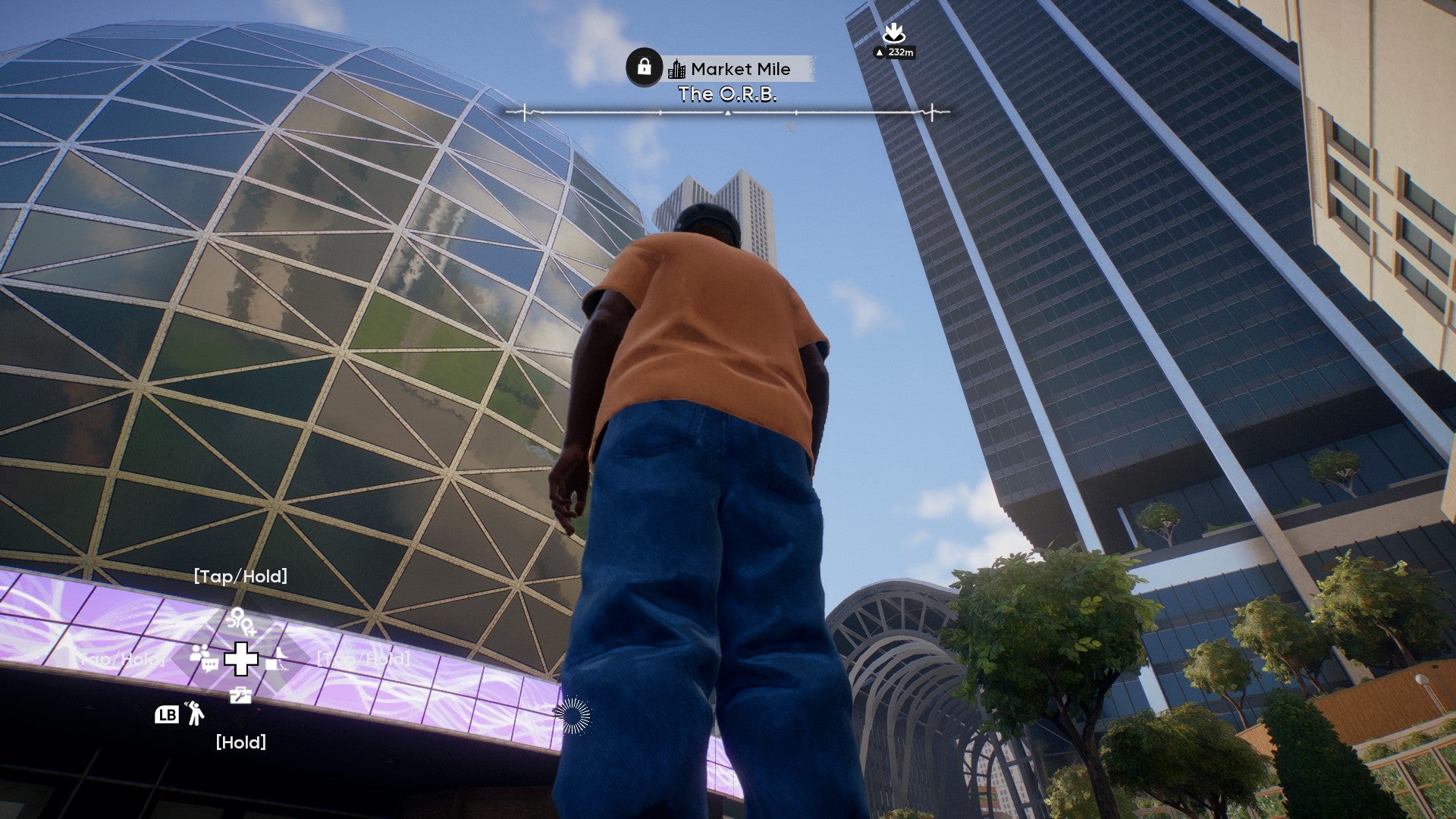 Skate screenshot showing you looking at a big orb building