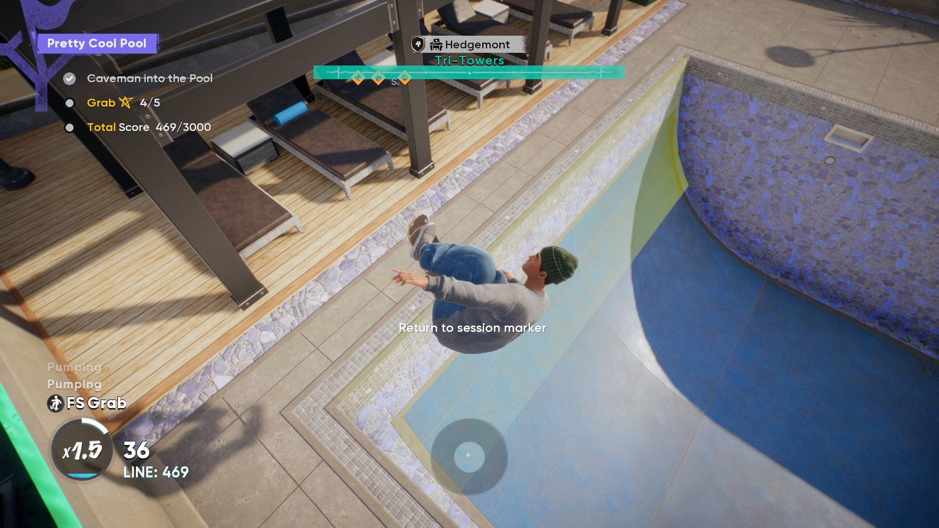 Skate screenshot showing you doing a trick on an empty pool half-pipe