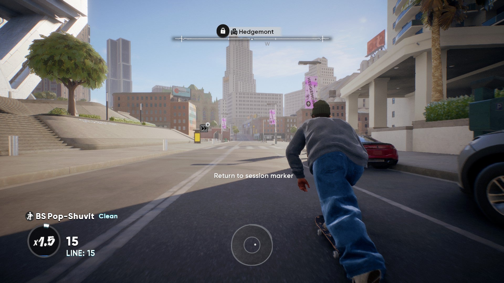 Skate screenshot showing you skating down the road