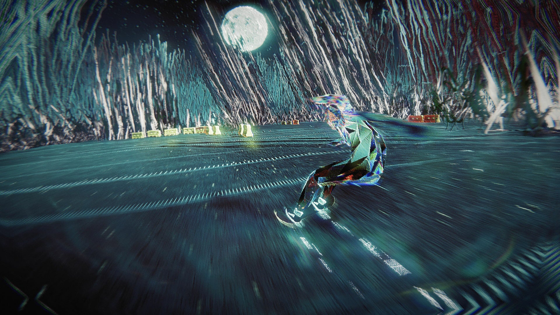 Skate Story's solid skater skating towards the moon.