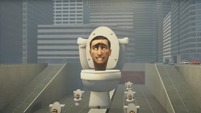 A platoon of skibidi toilets advancing into conflict successful an occurrence of Skibidi Toilet (1945, colourised).