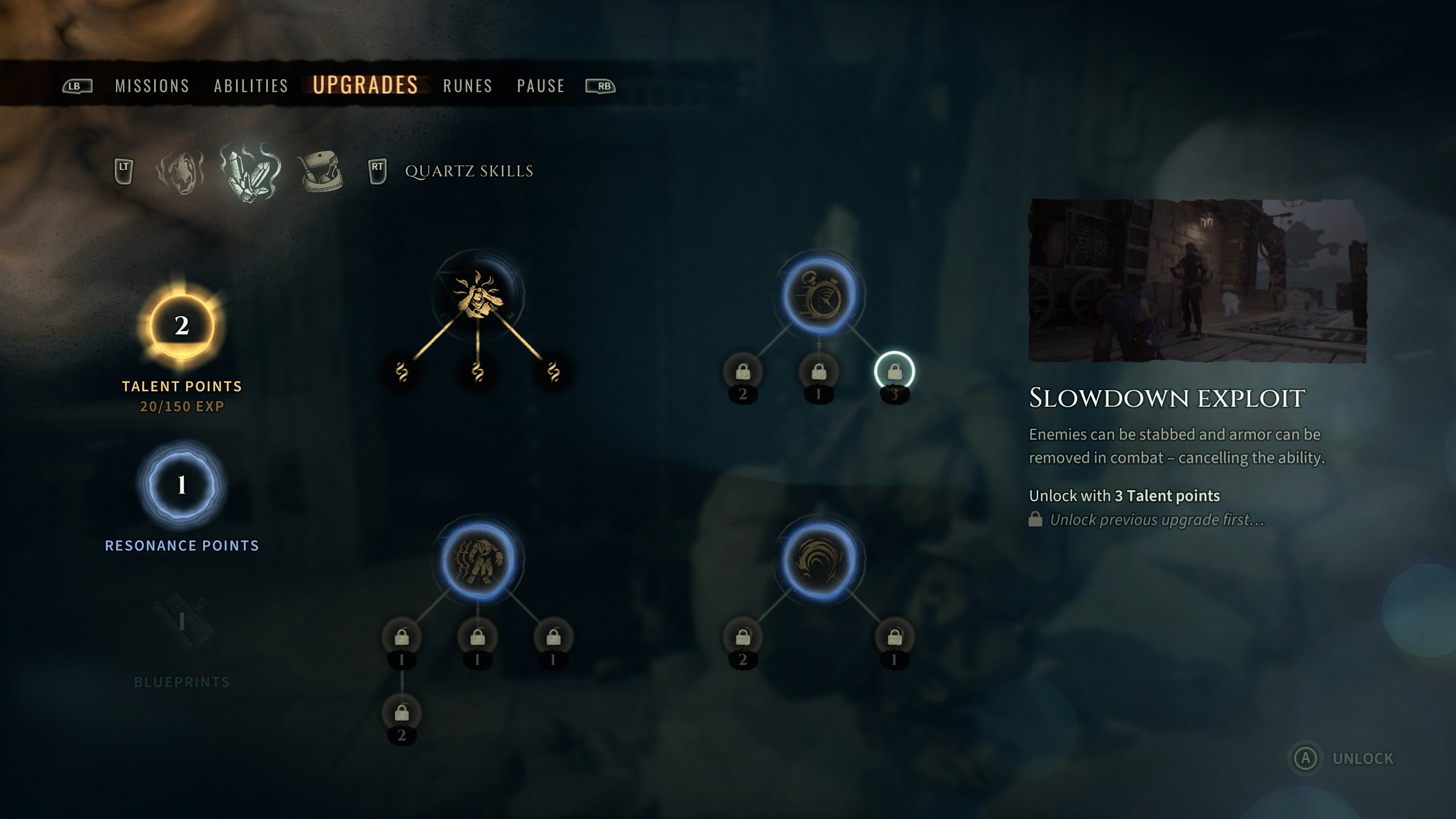 Various skill trees from Styx: Blades of Greed