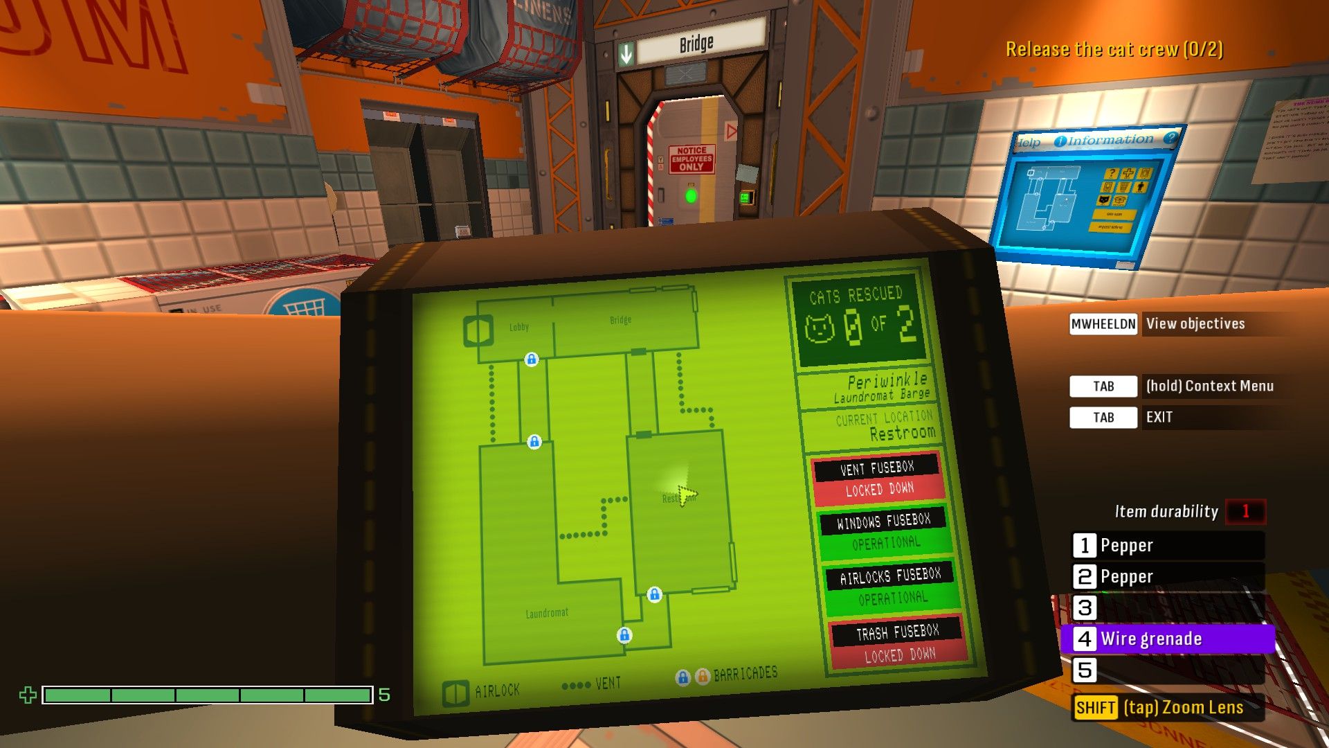 The player consults a map on a green-screen device on their arm. - 8