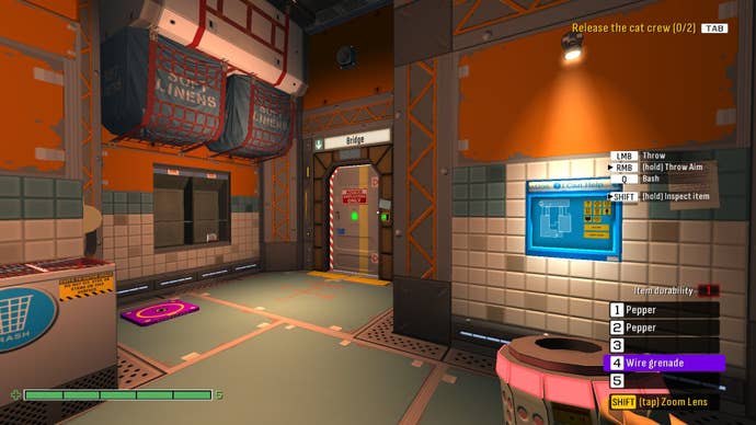 A hallway on board a laundry ship, where clothes are washed in space.