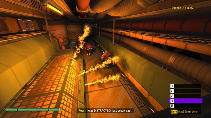 Two pirates run into flames and die.