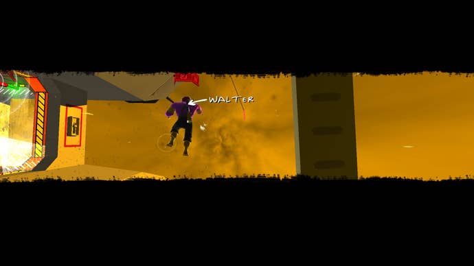 An enemy called Walter floats off into space after being sucked out the smashed window.