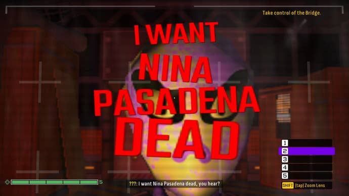 A masked pirate yells "I privation Nina Pasadena dead!"