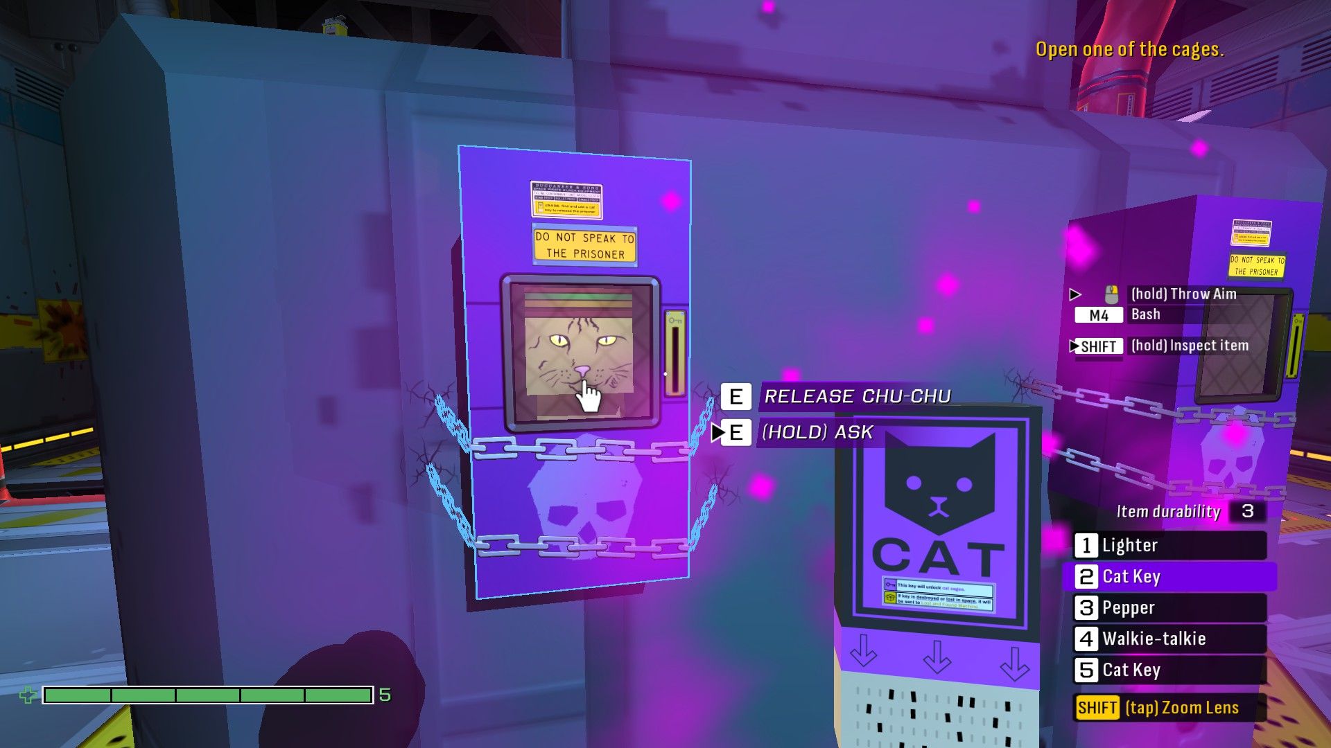 A cat is trapped in a purple box, but the player holds the key. - 4