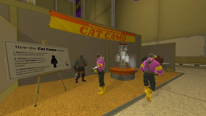 Enemy pirates look astatine an unconvincing feline costume.