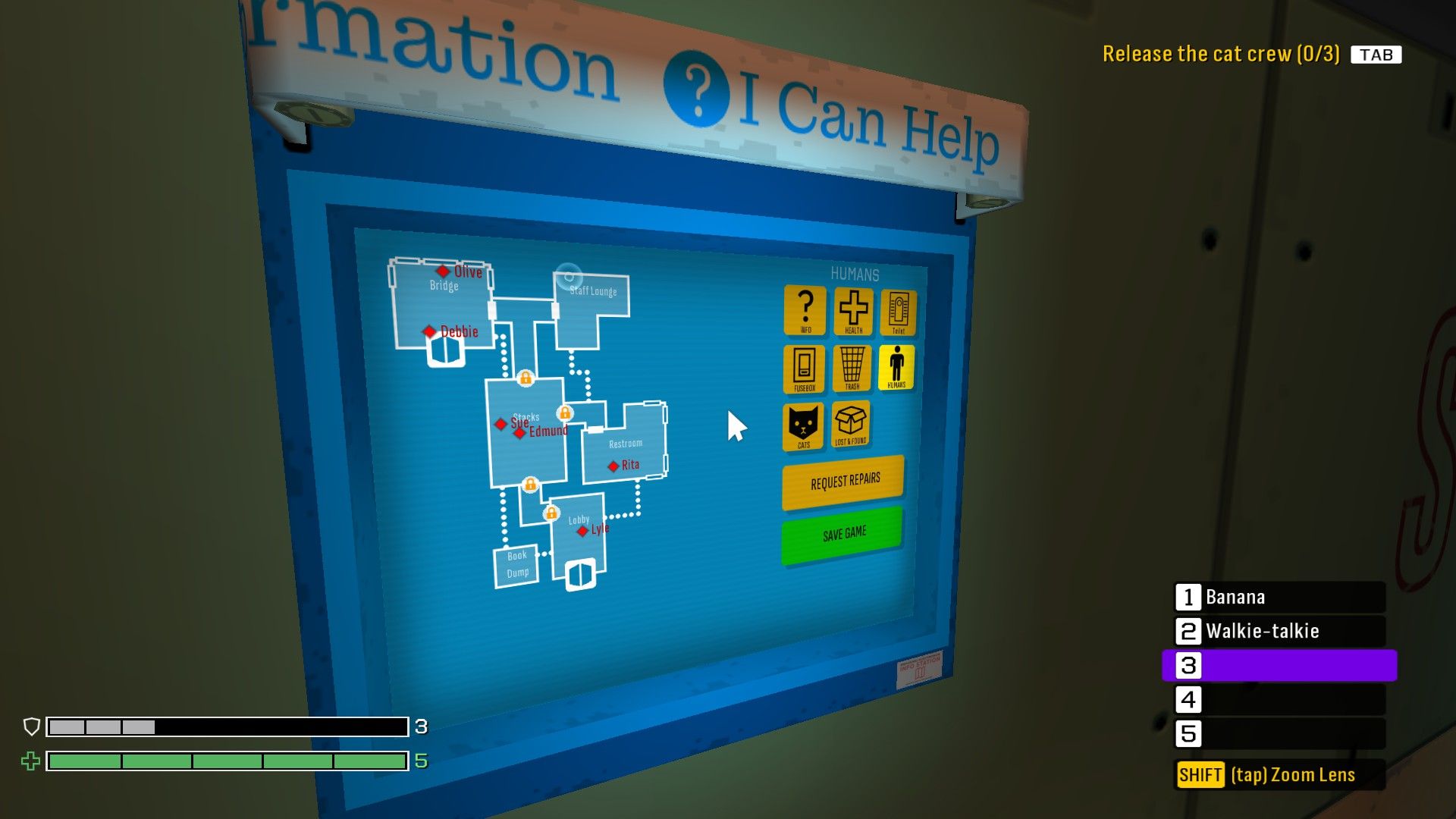 A computer terminal offers a map of the space ship. - 10