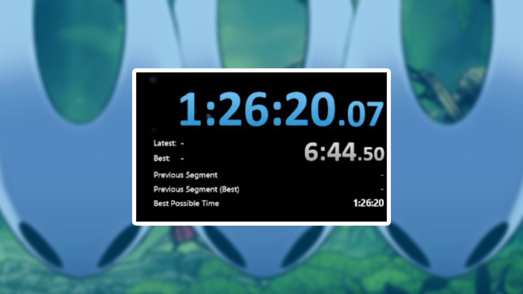 Image of Silksong's Hornet character with speedrun time superimposed