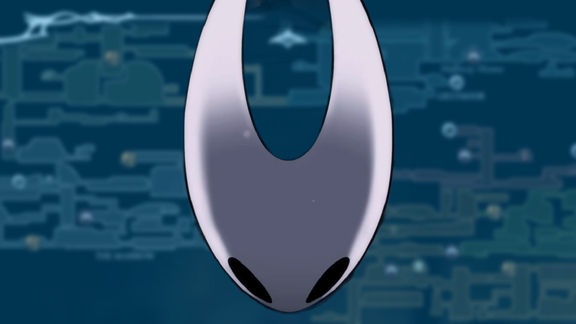 Image showing the Hornet's head from Silksong over a blue-hued background of underground tunnels in Hollow Knight: Silksong.