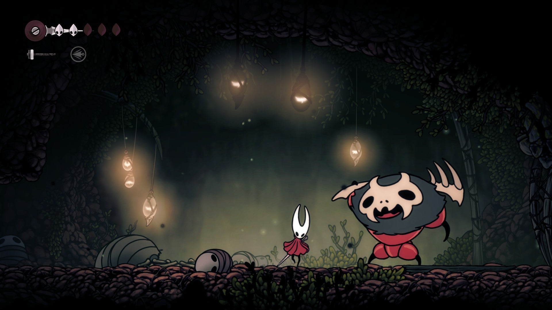 Hornet prepares to fight a very large ant wearing a skull in Hollow Knight: Silksong. - 12