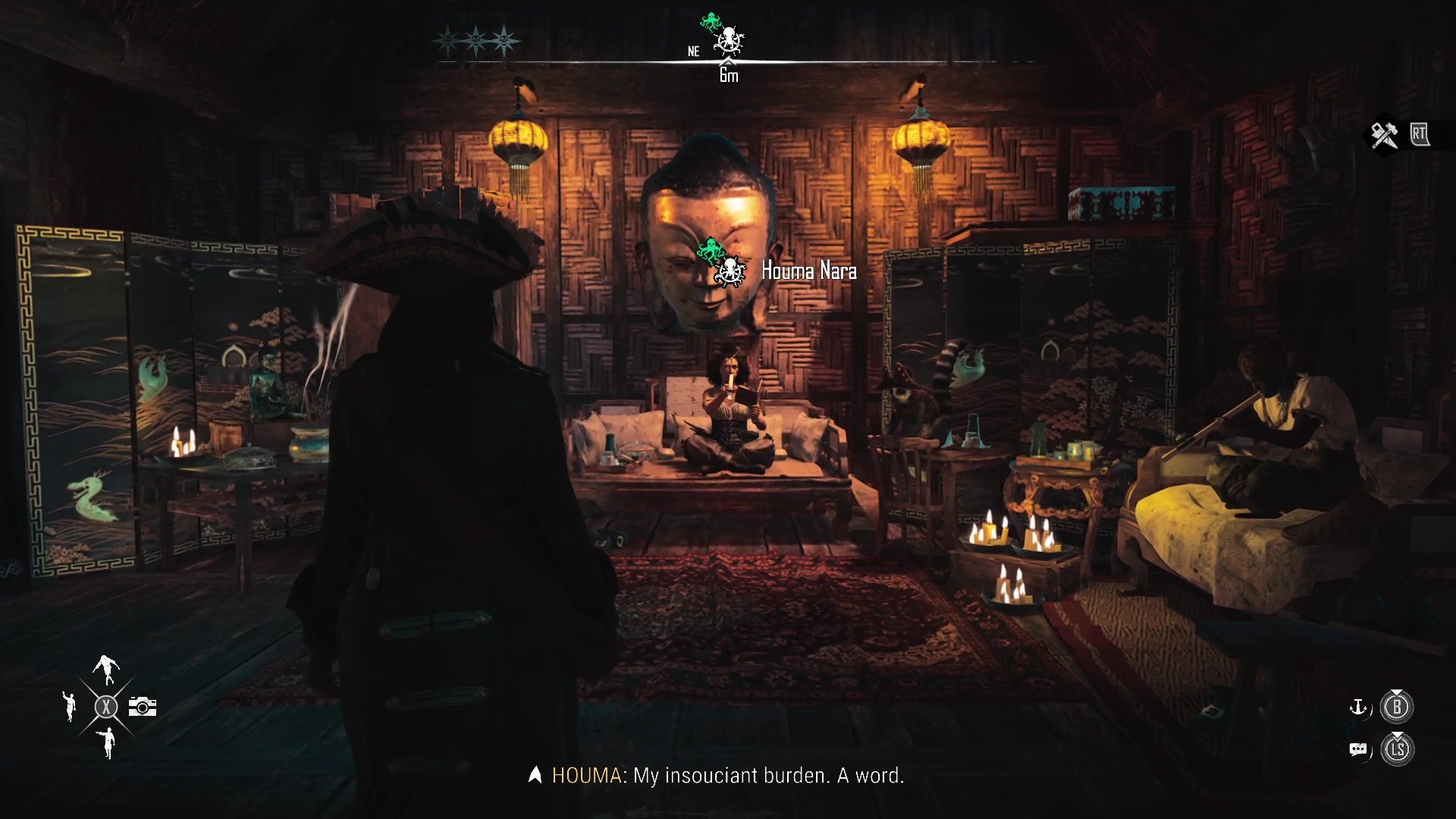 A mysterious figure sits on a dimly lit chair in Skull And Bones. - 3