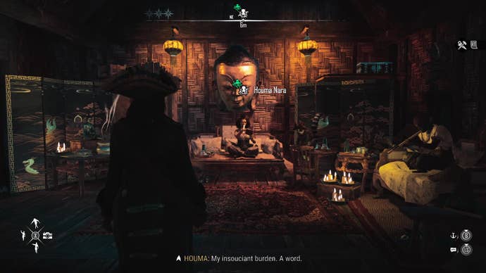 A mysterious figure sits on a dimly lit chair in Skull And Bones.