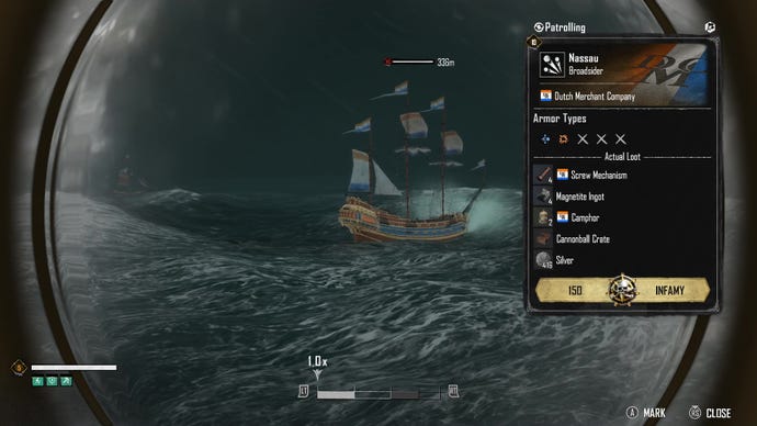 Looking at a ship's loot through a spyglass in Skull And Bones.