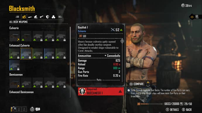 The blacksmith shows his wares in Skull And Bones.