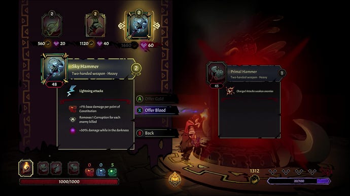 Some stats on the Sky Hammer I used recently. It dealt higher damage while I was in darkness and got rid of some corruption every time I killed an enemy.