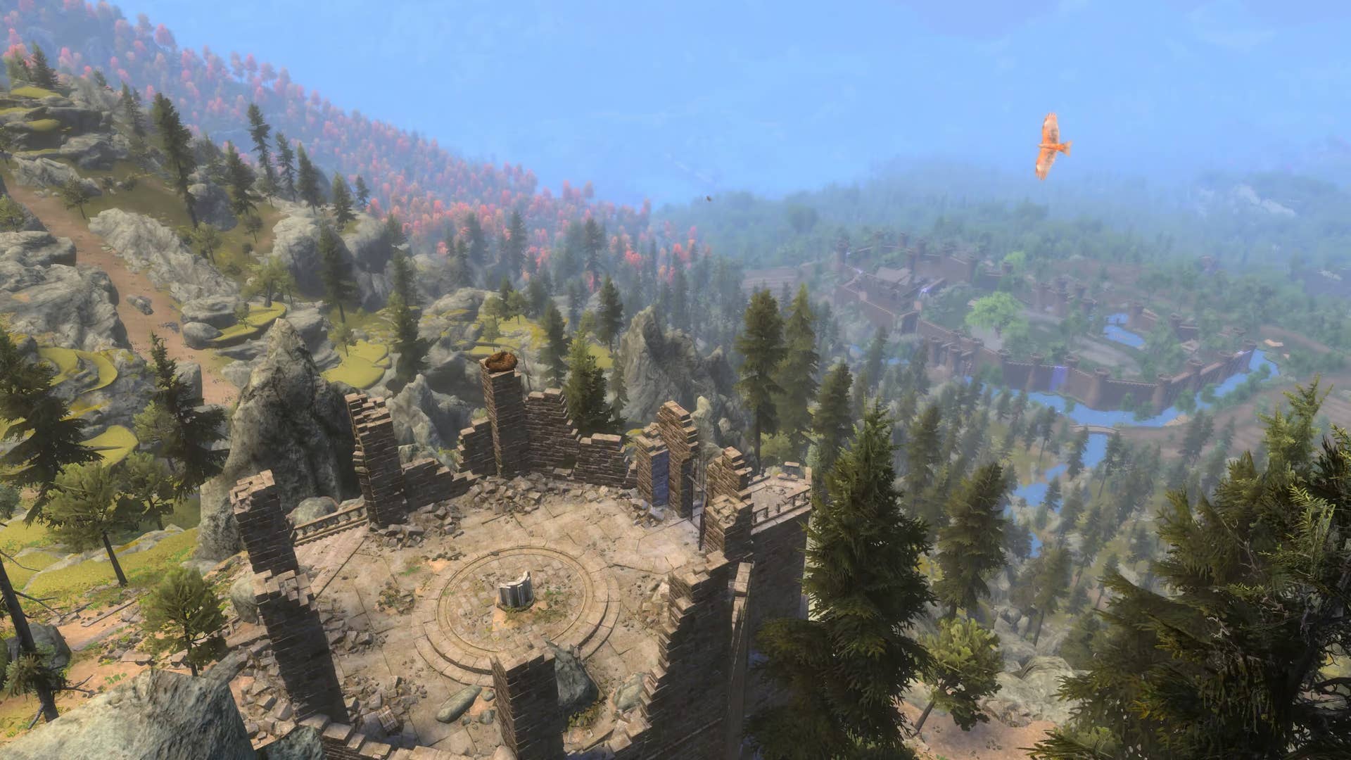 The vista Cloud Top looking down on Chorrol in Skyblivion.