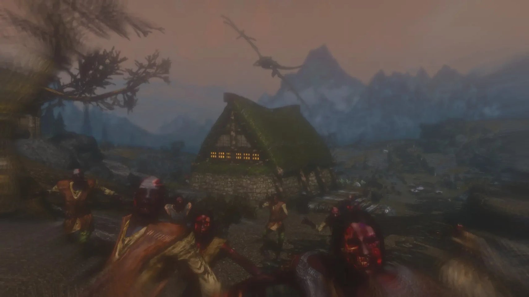 The undead plague horde in Rorikstead in Skyrim mod Death Consumes All. - 1