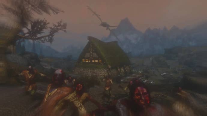 The undead plague horde in Rorikstead in Skyrim mod Death Consumes All.