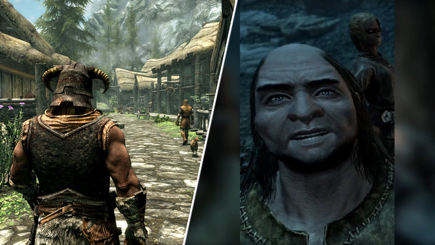 Blurbs as the Dragonborn in Skyrim opposite the Dragonborn walking into Riverwood. - 1