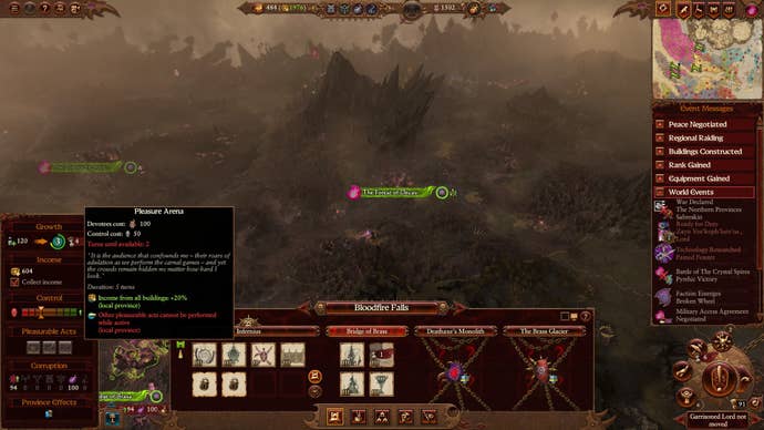 Slaanesh’s pleasurable acts tooltip from Total War: Warhammer III.