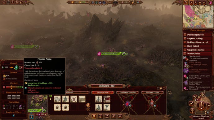Slaanesh’s pleasurable acts tooltip from Total War: Warhammer III.