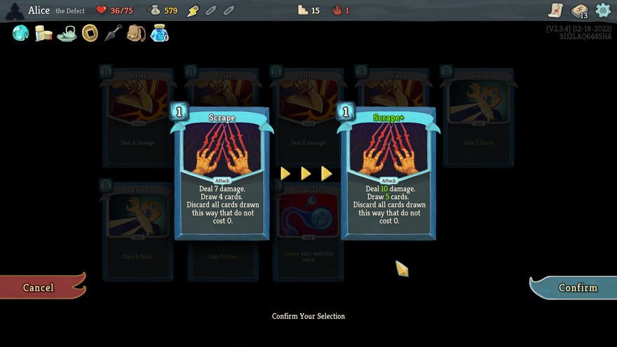 Upgrading cards in a Slay The Spire screenshot.