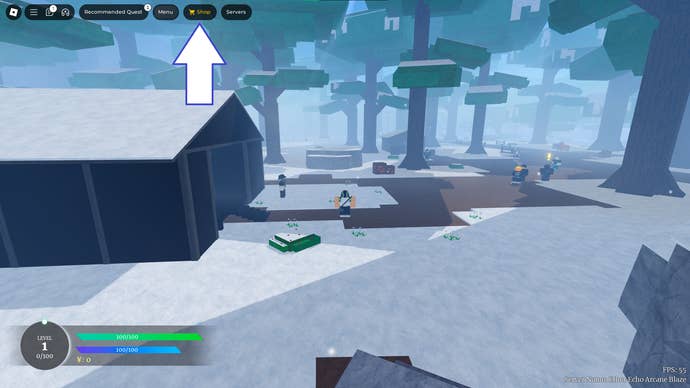 A screenshot of Slayer Online in Roblox showing the game’s shop button.