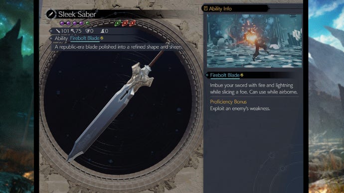 El sable elegante en Final Fantasy 7 Rebirth.