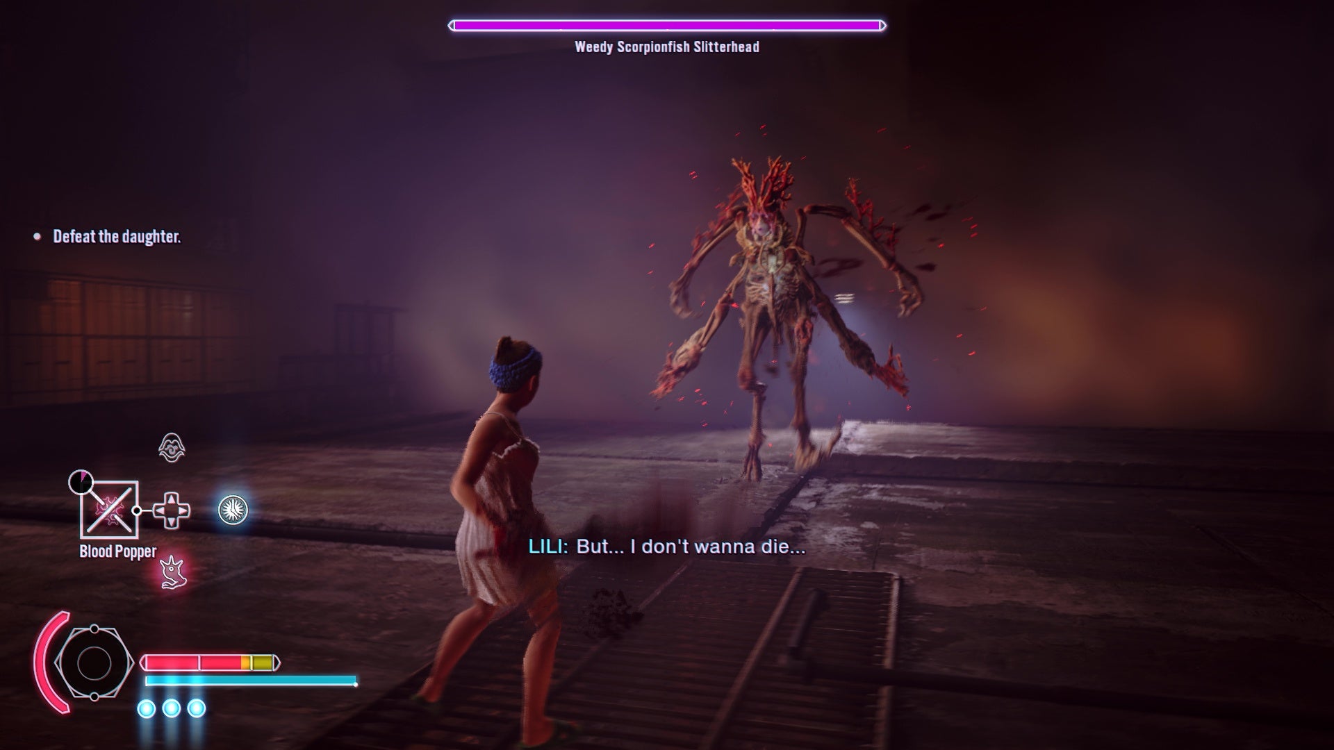 A woman in her pyjamas fights a fully evolved slitterhead. - 6