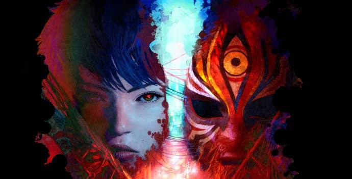 A collage of evil-looking faces in a piece of art for Slitterhead