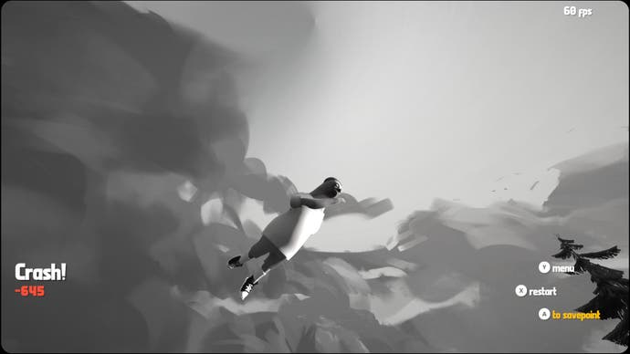 A black and white picture of a sloth skater twisting through the air. They have crashed, and they were going very fast.