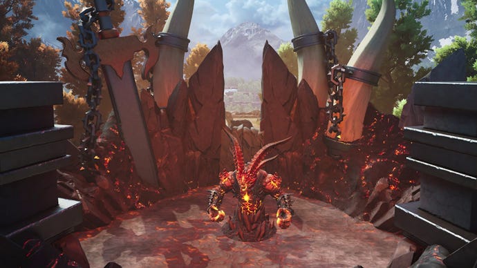 The Fire Giant waits in a heated corner of Smite 2's new Conquest map.