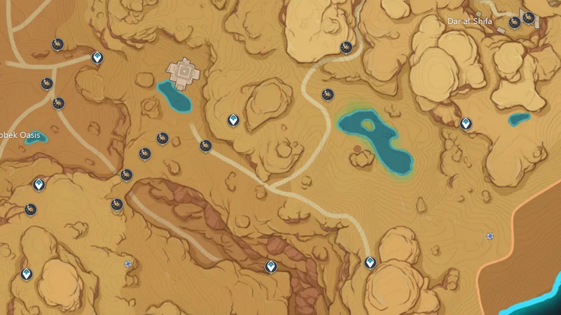 Genshin Impact Scarab locations: A map image showing Sobek Oasis scarab locations - 8