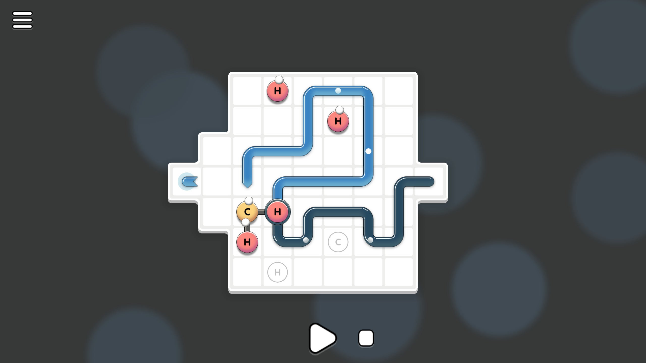 Chemical puzzling in a Sokobond Express screenshot.